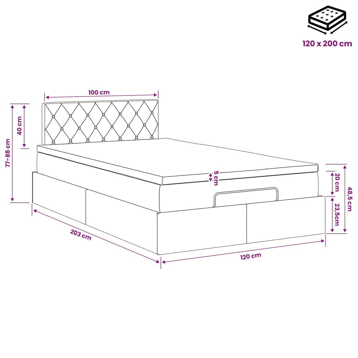 vidaXL Łóżko ottoman z materacem jasnoszary 120 x 200 cm Welur