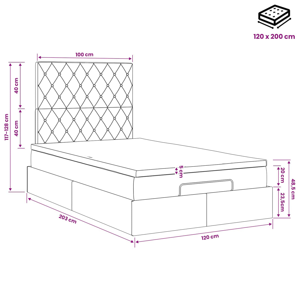 vidaXL Łóżko ottoman z materacem Czarny 120 x 200 cm Welur