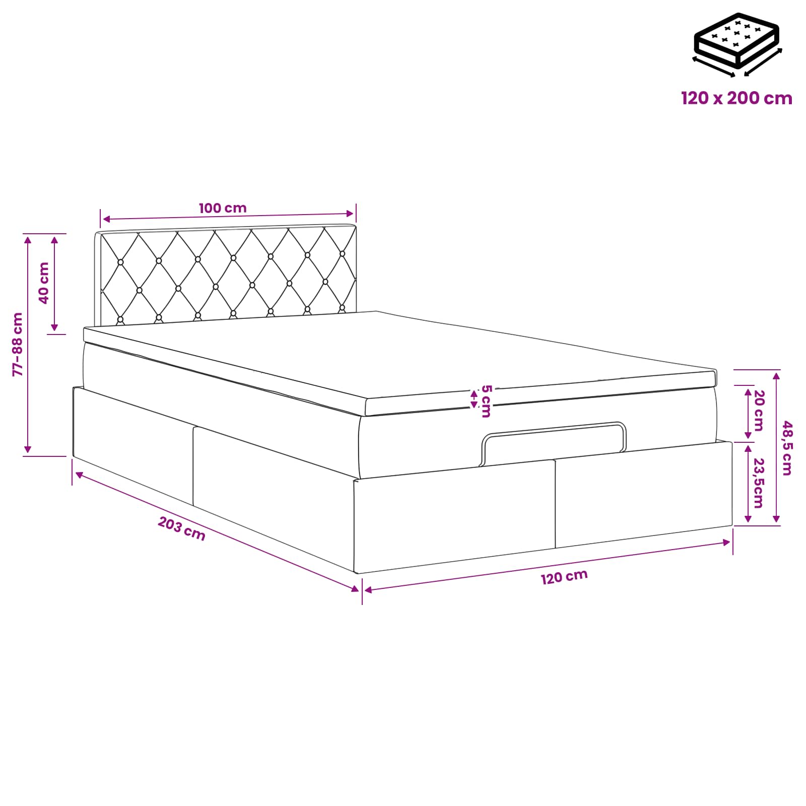 vidaXL Łóżko ottoman z materacem Ciemnozielony 120 x 200 cm Welur