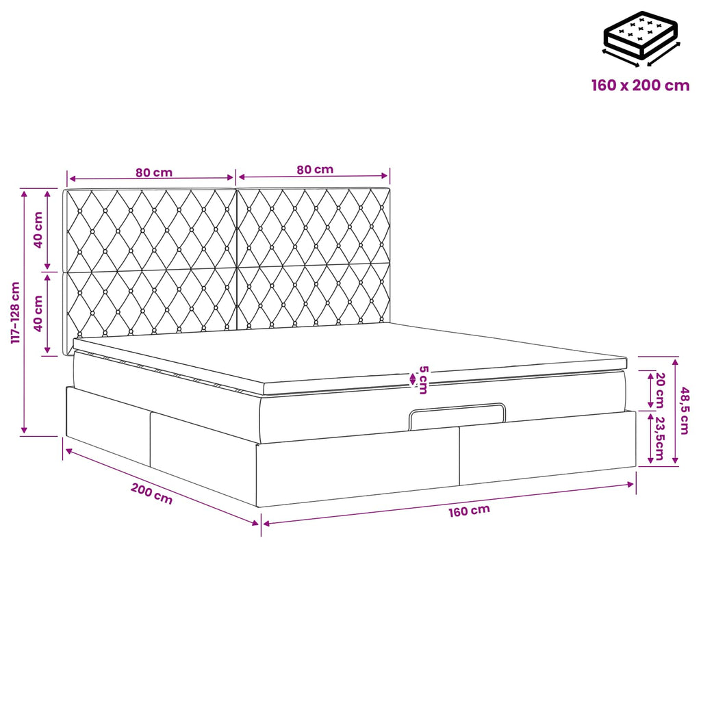 vidaXL Łóżko ottoman z materacem ciemnoszary 160 x 200 cm Welur