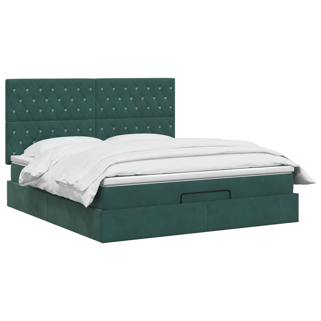 vidaXL Łóżko ottoman z materacem Ciemnozielony 180 x 200 cm Welur