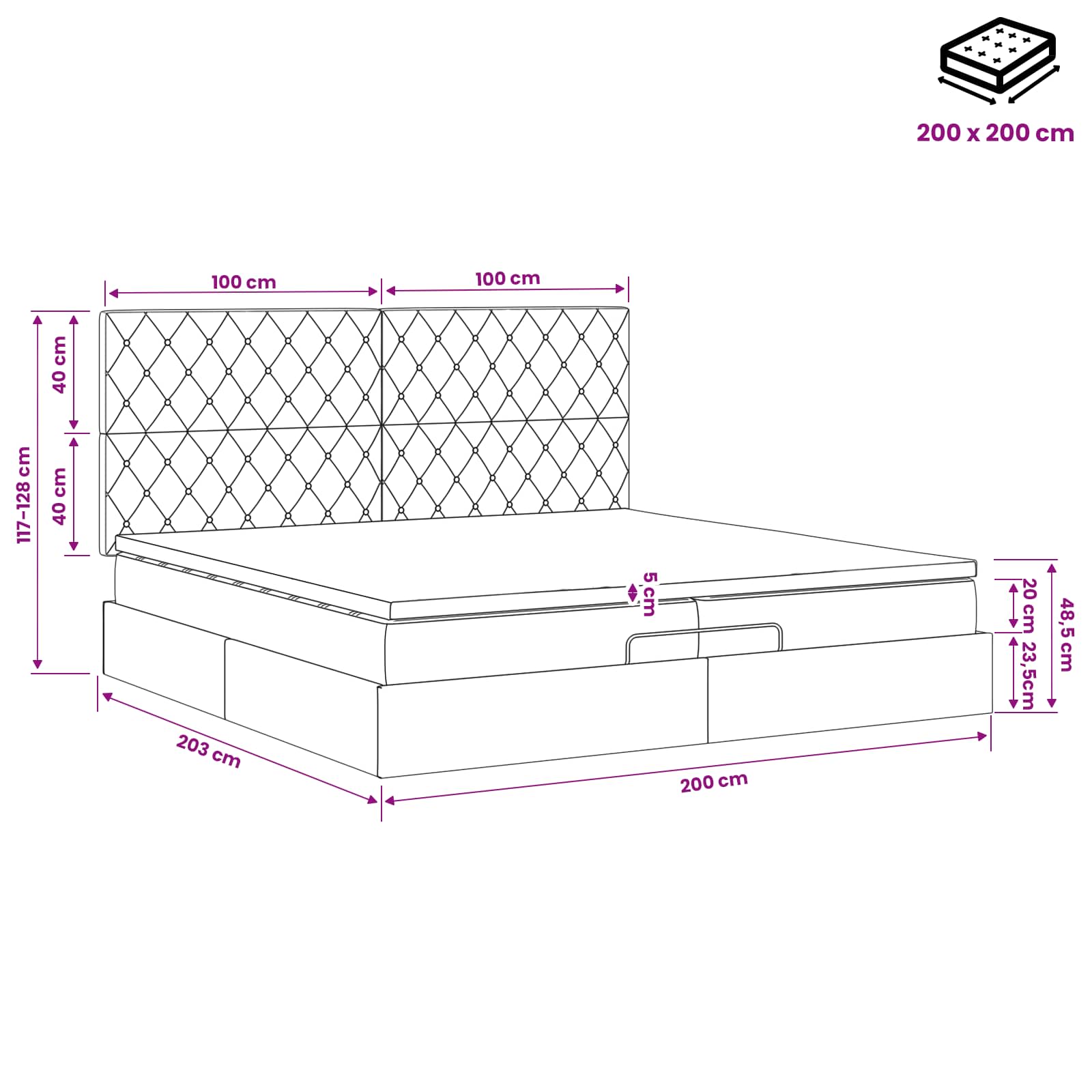 vidaXL Łóżko ottoman z materacem jasnoszary 200 x 200 cm Welur