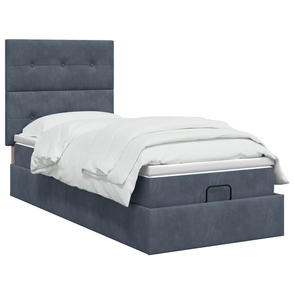 vidaXL Łóżko ottoman z materacem ciemnoszary 90 x 190 cm Welur