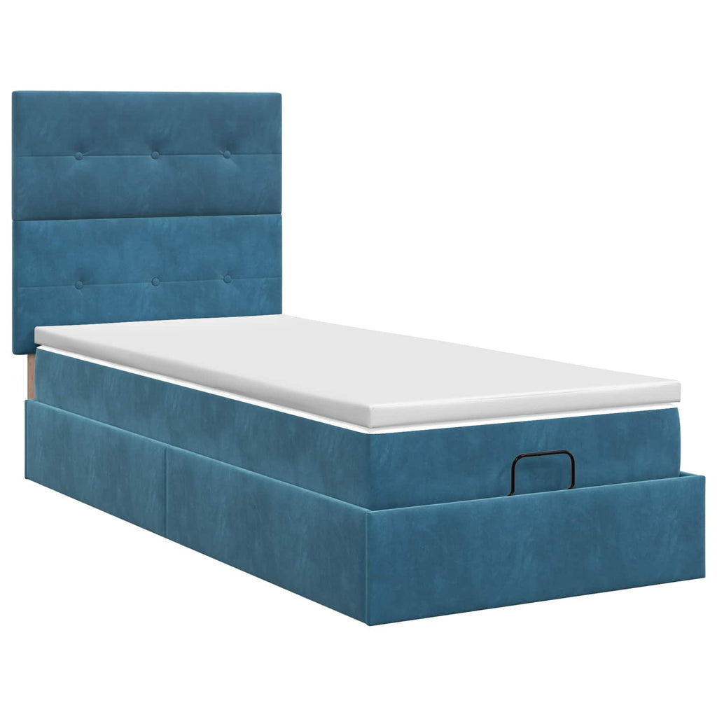 vidaXL Łóżko ottoman z materacem Ciemnoniebieski 90 x 200 cm Welur