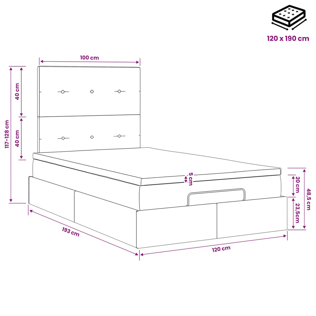 vidaXL Łóżko ottoman z materacem ciemnoszary 120 x 190 cm Welur