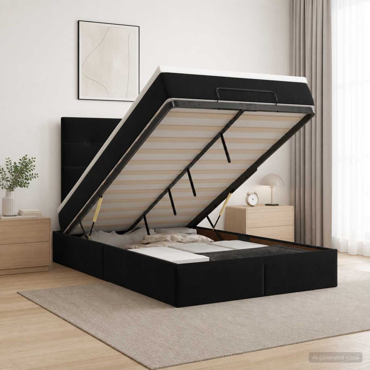 vidaXL Łóżko ottoman z materacem Czarny 120 x 200 cm Welur