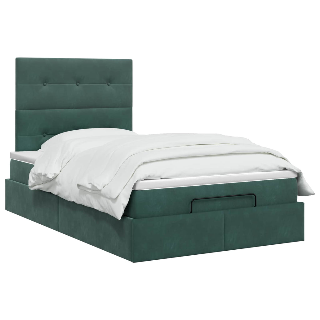 vidaXL Łóżko ottoman z materacem Ciemnozielony 120 x 190 cm Welur