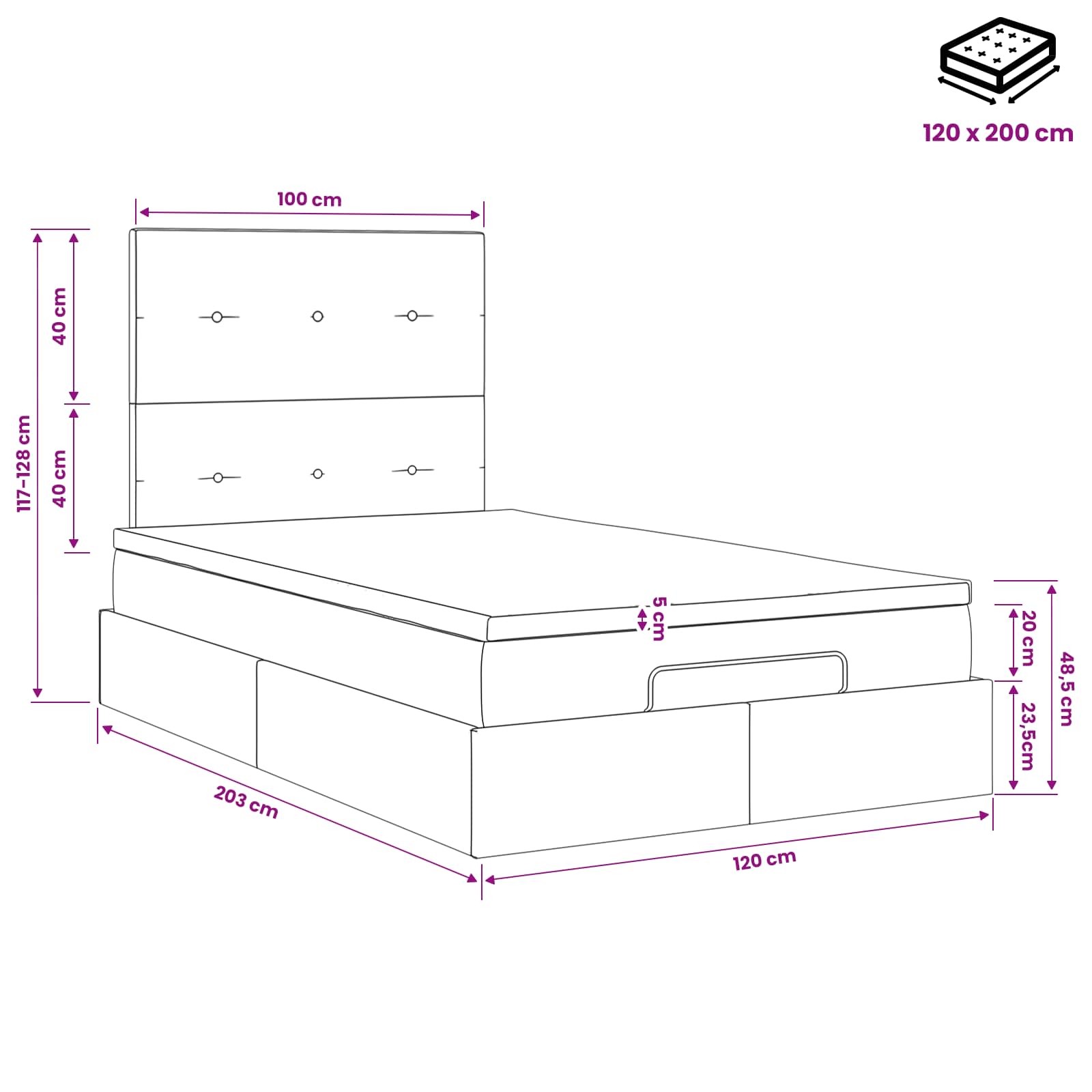 vidaXL Łóżko ottoman z materacem Ciemnoniebieski 120 x 200 cm Welur