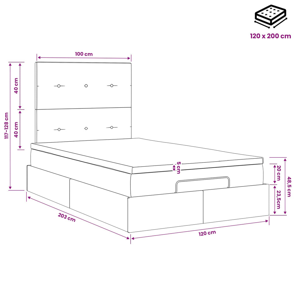 vidaXL Łóżko ottoman z materacem różowy 120 x 200 cm Welur