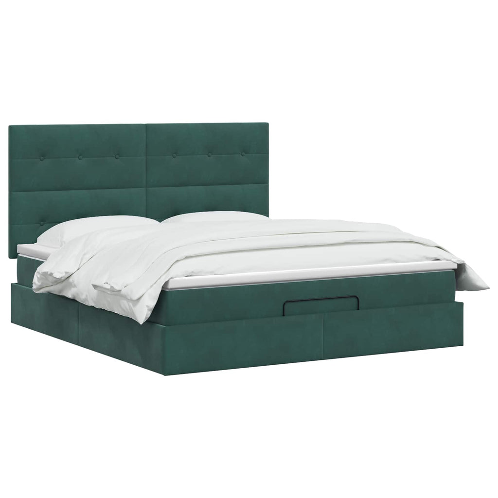 vidaXL Łóżko ottoman z materacem Ciemnozielony 160 x 200 cm Welur