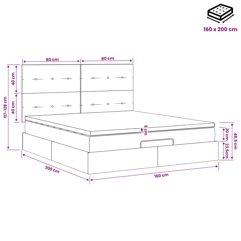 vidaXL Łóżko ottoman z materacem różowy 160 x 200 cm Welur