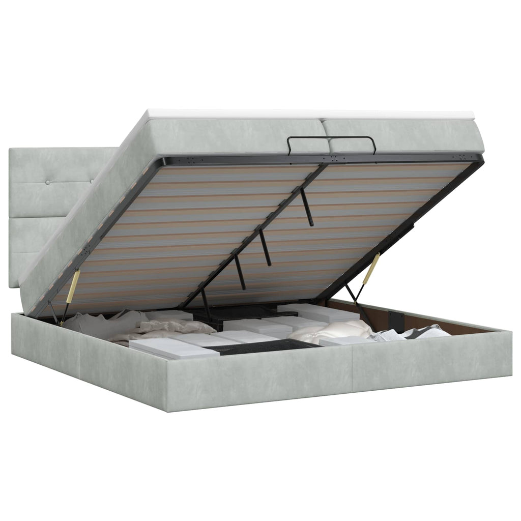 vidaXL Łóżko ottoman z materacem jasnoszary 200 x 200 cm Welur