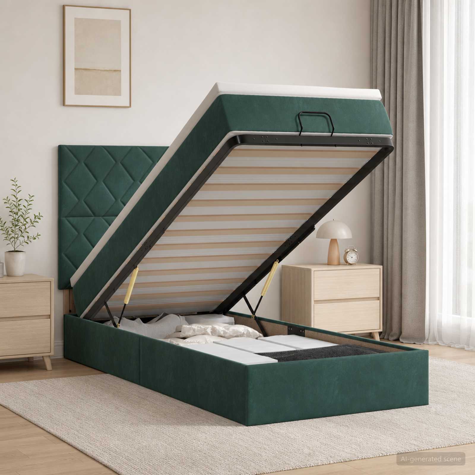 vidaXL Łóżko ottoman z materacem Ciemnozielony 100 x 200 cm Welur