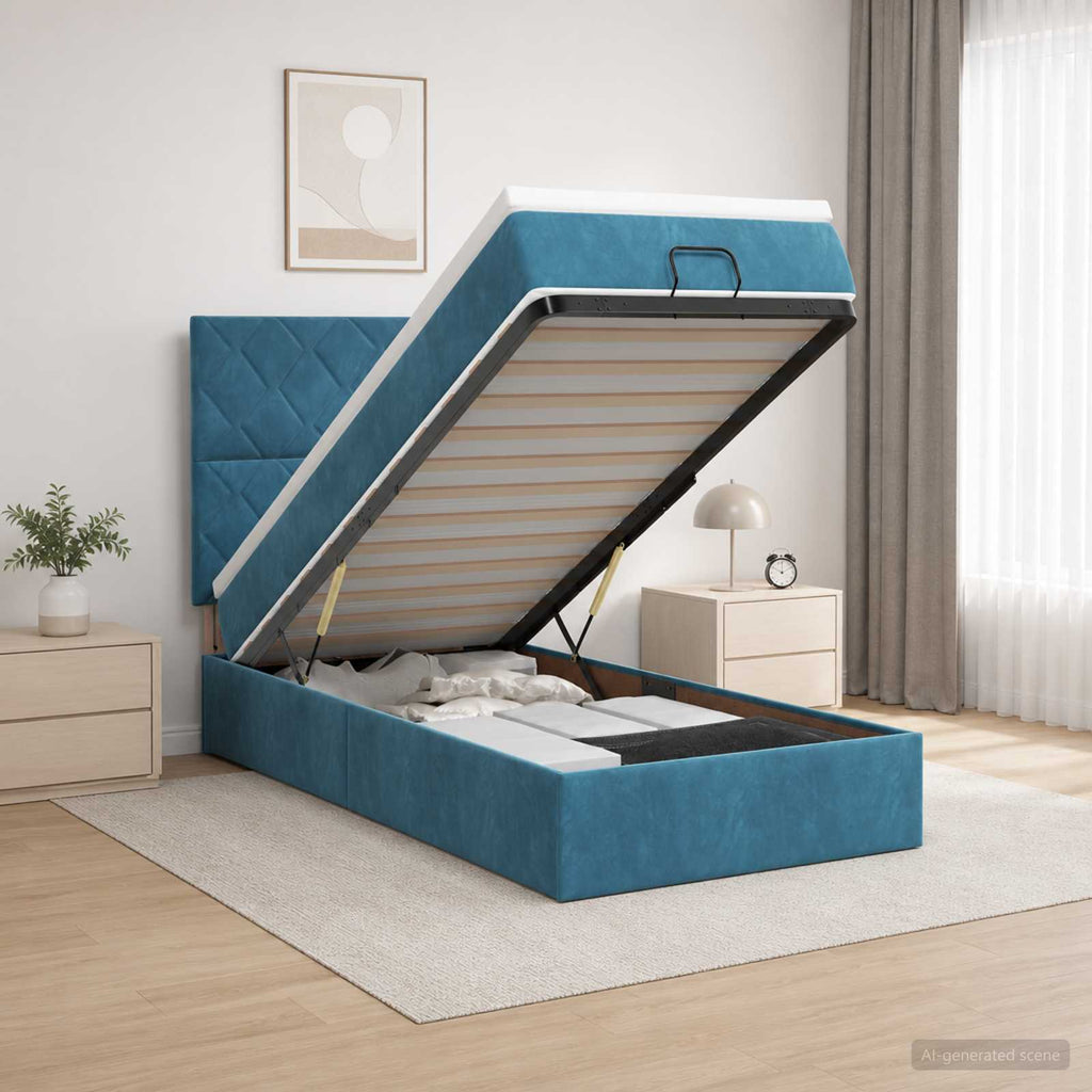 vidaXL Łóżko ottoman z materacem Ciemnoniebieski 80 x 200 cm Welur