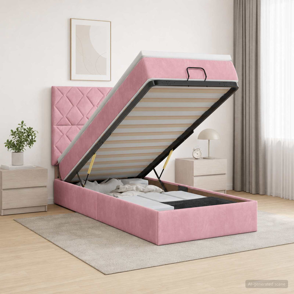 vidaXL Łóżko ottoman z materacem różowy 100 x 200 cm Welur
