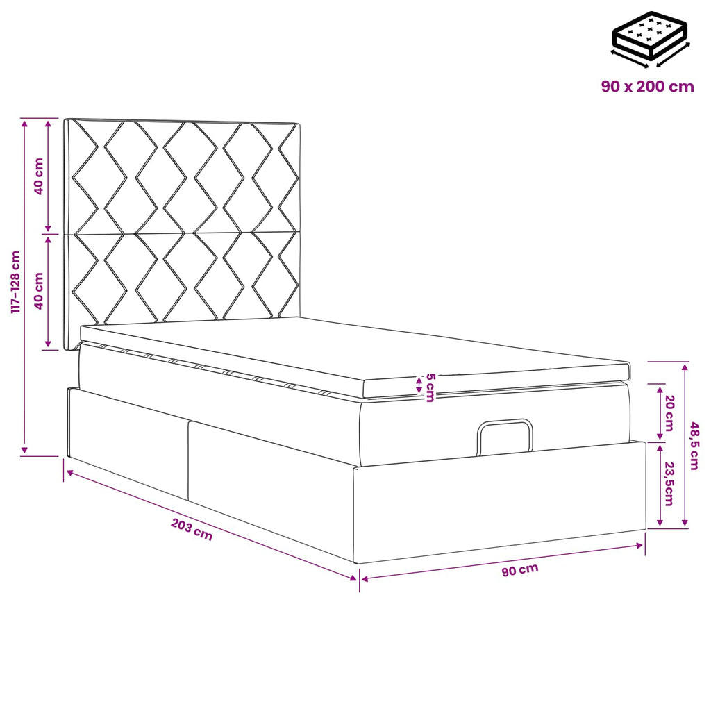 vidaXL Łóżko ottoman z materacem Ciemnoniebieski 90 x 200 cm Welur