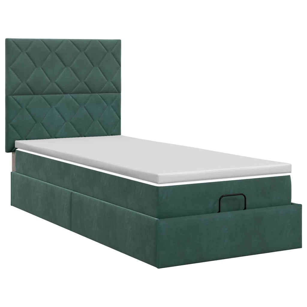 vidaXL Łóżko ottoman z materacem Ciemnozielony 100 x 200 cm Welur