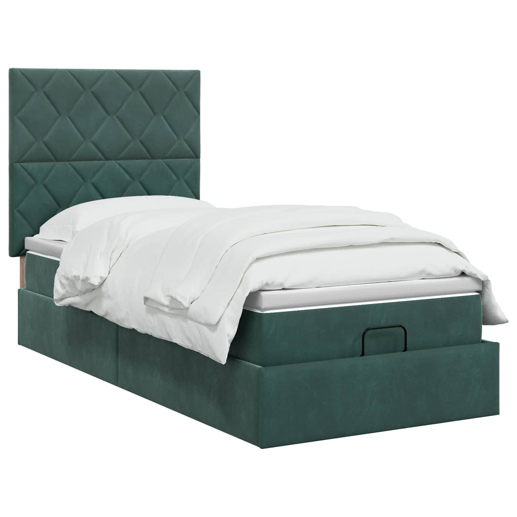 vidaXL Łóżko ottoman z materacem Ciemnozielony 100 x 200 cm Welur