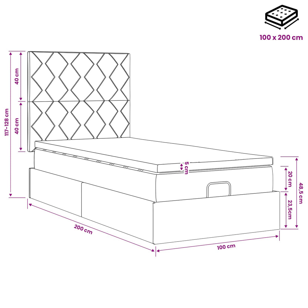 vidaXL Łóżko ottoman z materacem Ciemnoniebieski 100 x 200 cm Welur