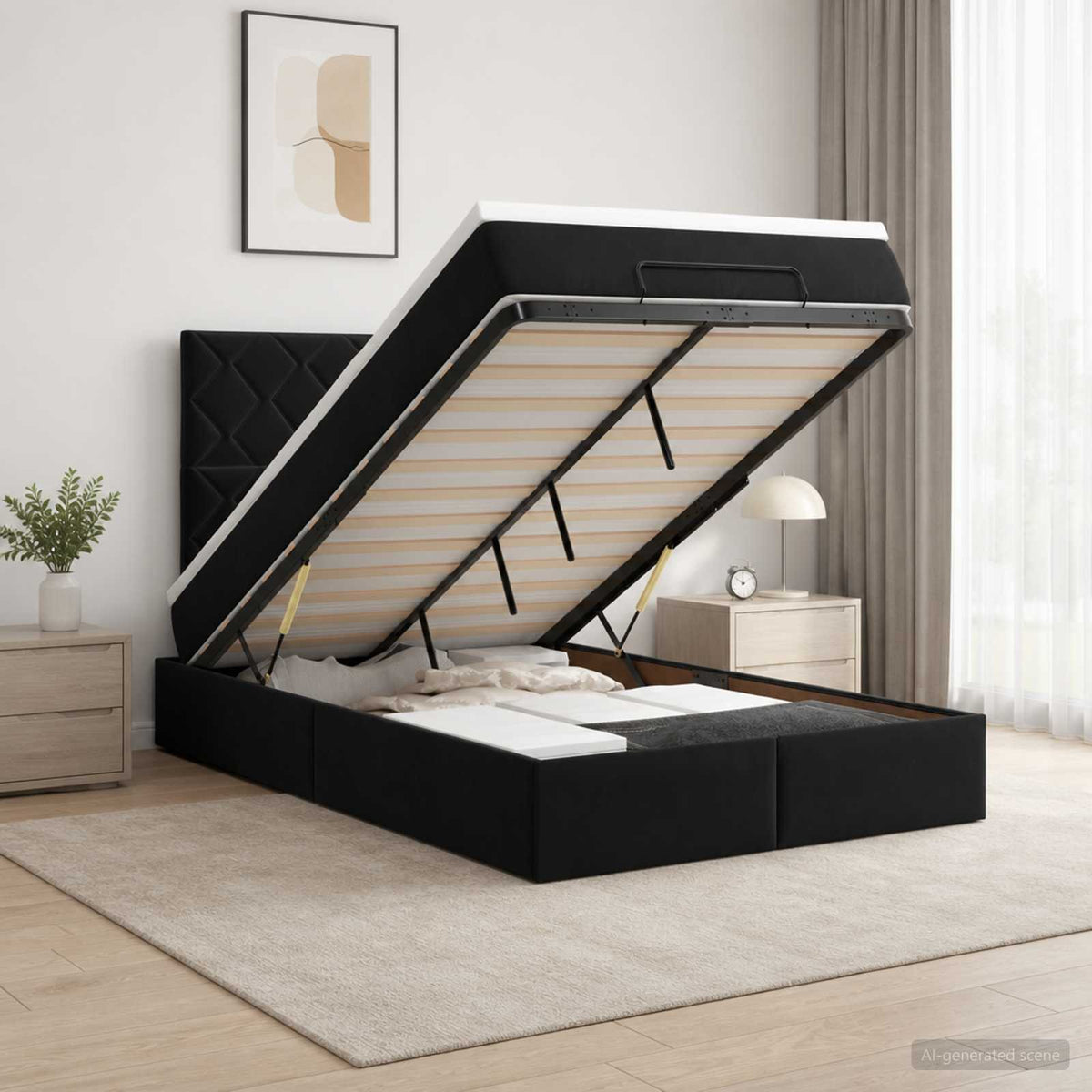 vidaXL Łóżko z pojemnikiem i materacem LED Czarny 120 x 190 cm Welur