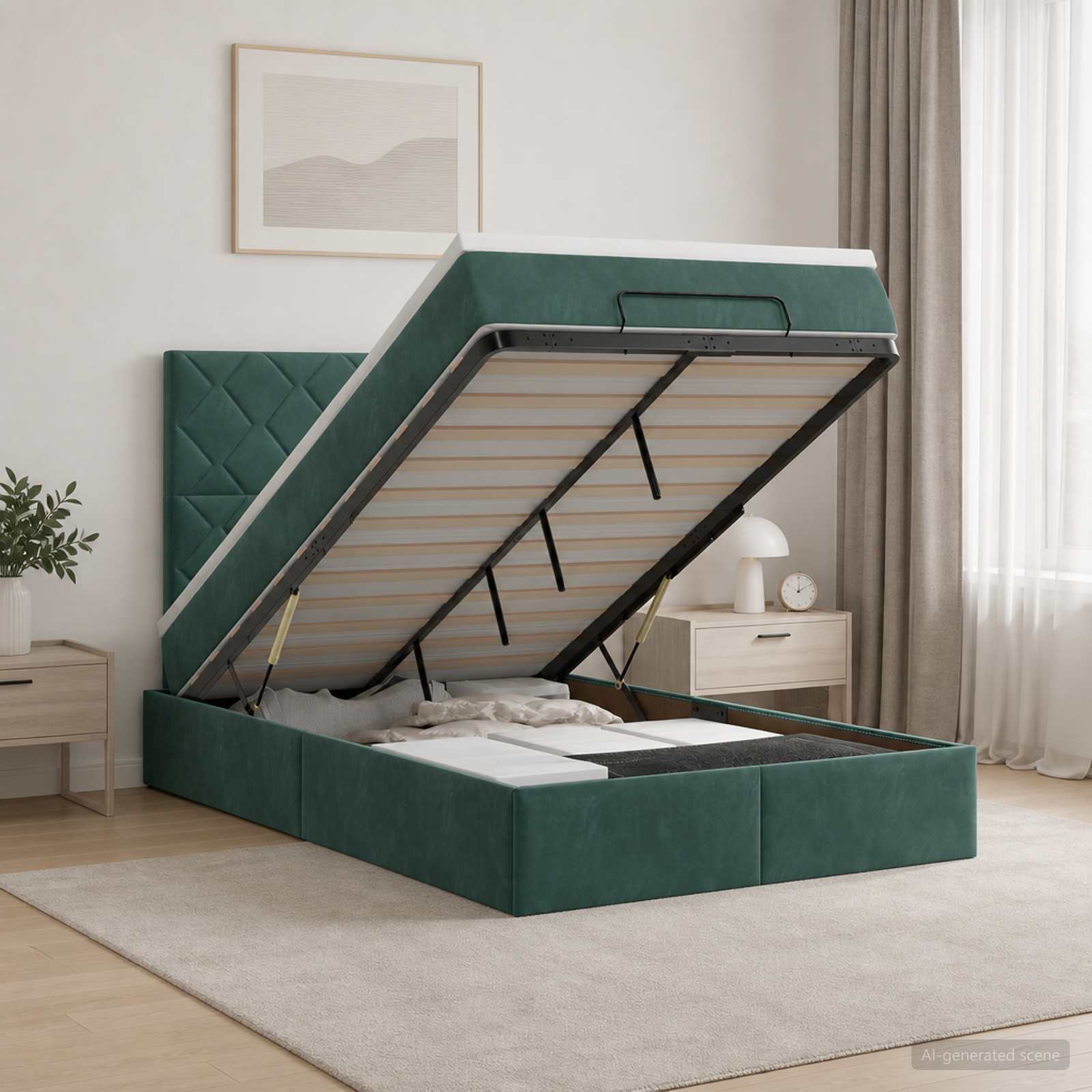 vidaXL Łóżko ottoman z materacem Ciemnozielony 120 x 190 cm Welur