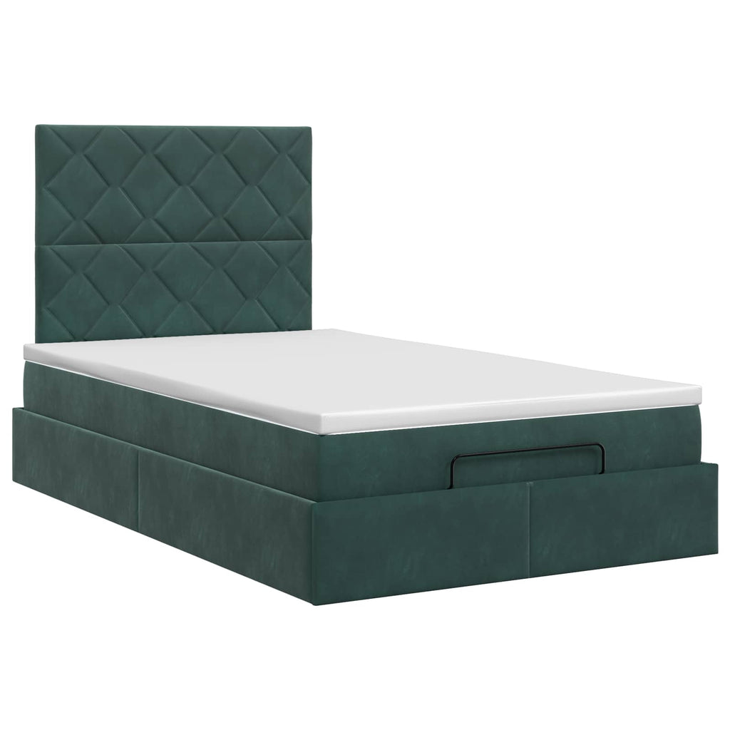 vidaXL Łóżko ottoman z materacem Ciemnozielony 120 x 190 cm Welur