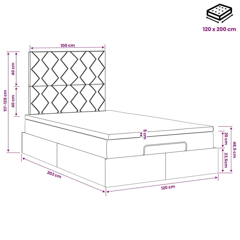vidaXL Łóżko ottoman z materacem jasnoszary 120 x 200 cm Welur