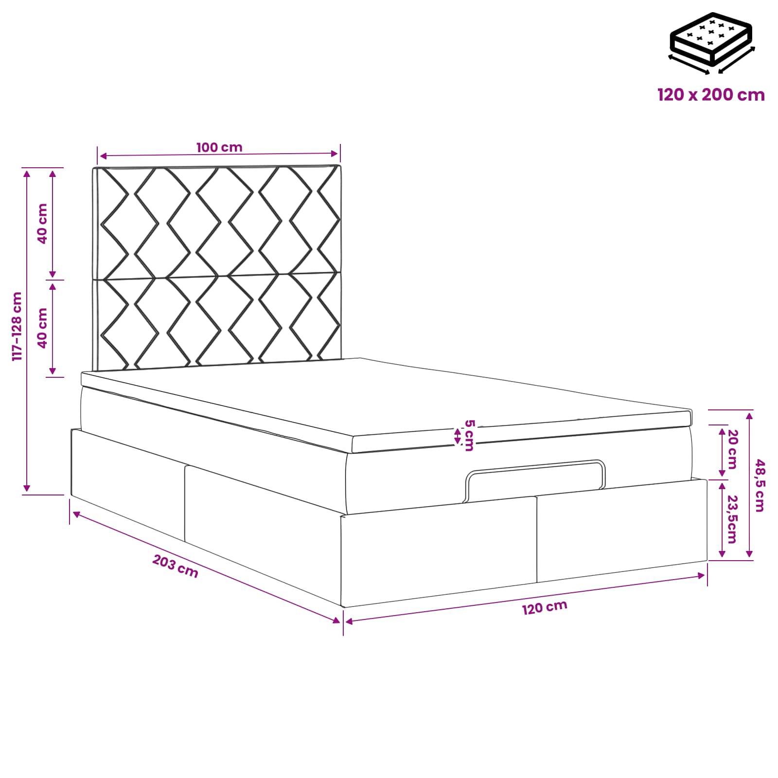vidaXL Łóżko ottoman z materacem jasnoszary 120 x 200 cm Welur