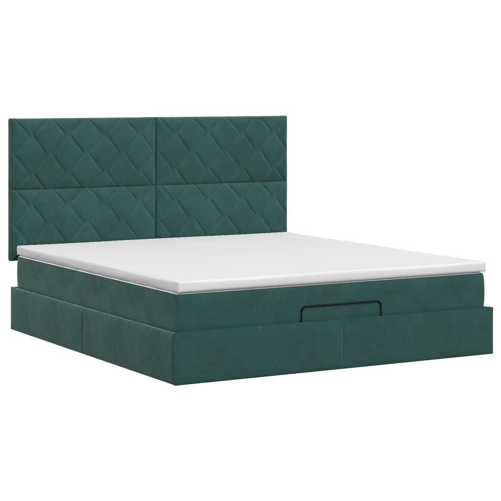 vidaXL Łóżko ottoman z materacem Ciemnozielony 180 x 200 cm Welur