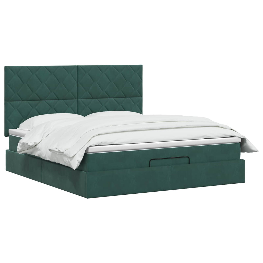 vidaXL Łóżko ottoman z materacem Ciemnozielony 180 x 200 cm Welur