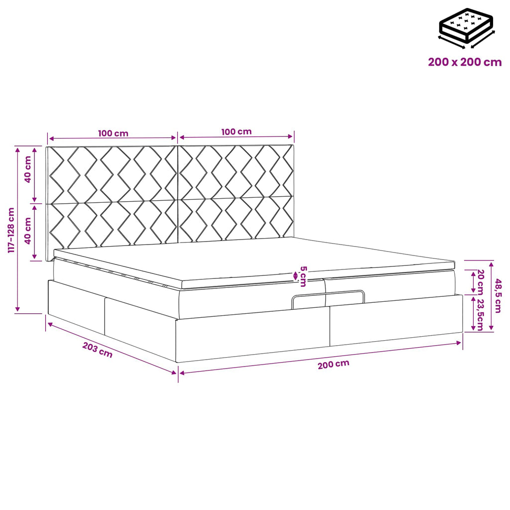 vidaXL Łóżko ottoman z materacem Ciemnoniebieski 200 x 200 cm Welur