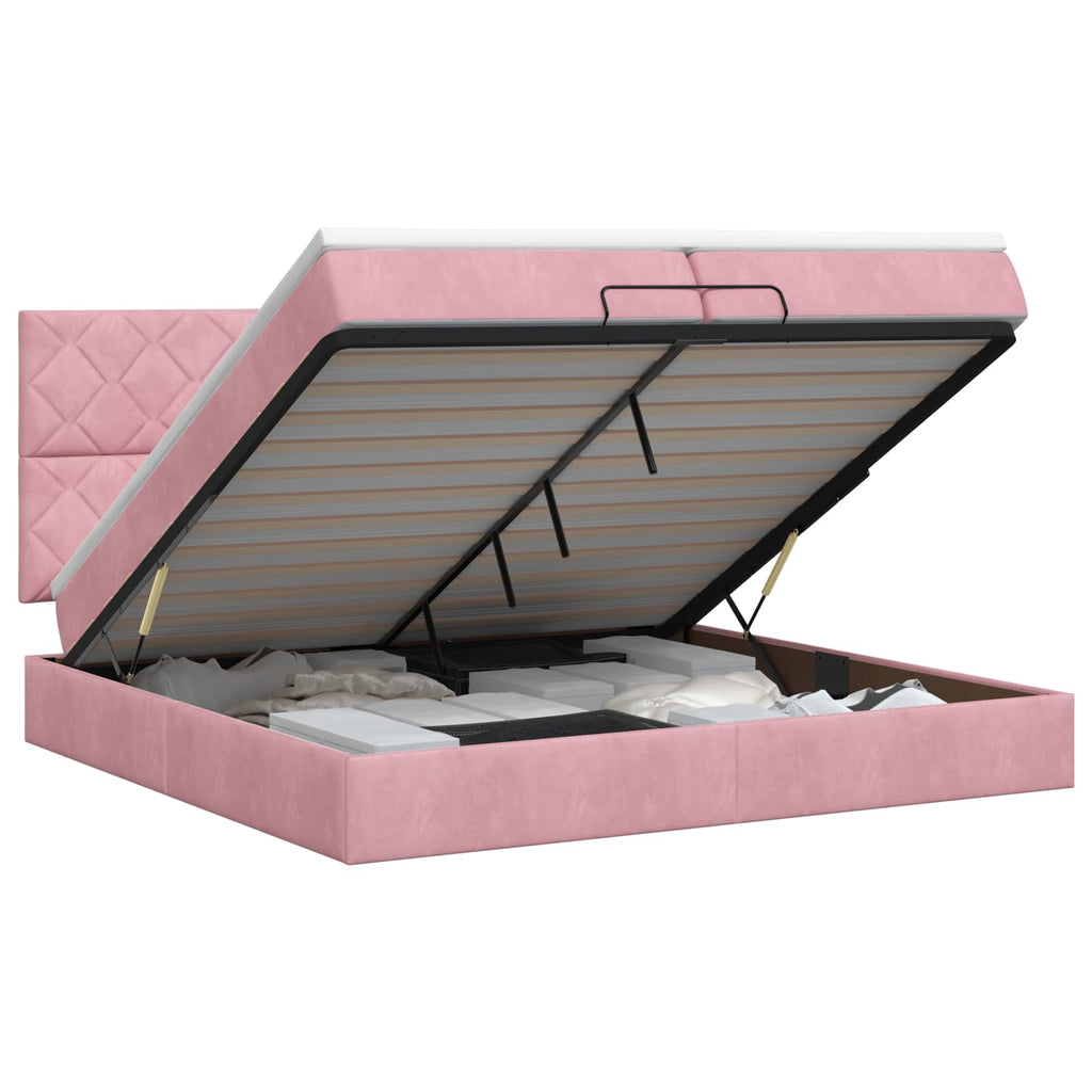 vidaXL Łóżko ottoman z materacem różowy 200 x 200 cm Welur