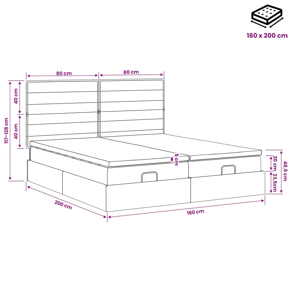 vidaXL Łóżko ottoman z materacem Z zagłówkiem 2 pcs Czarny tkanina