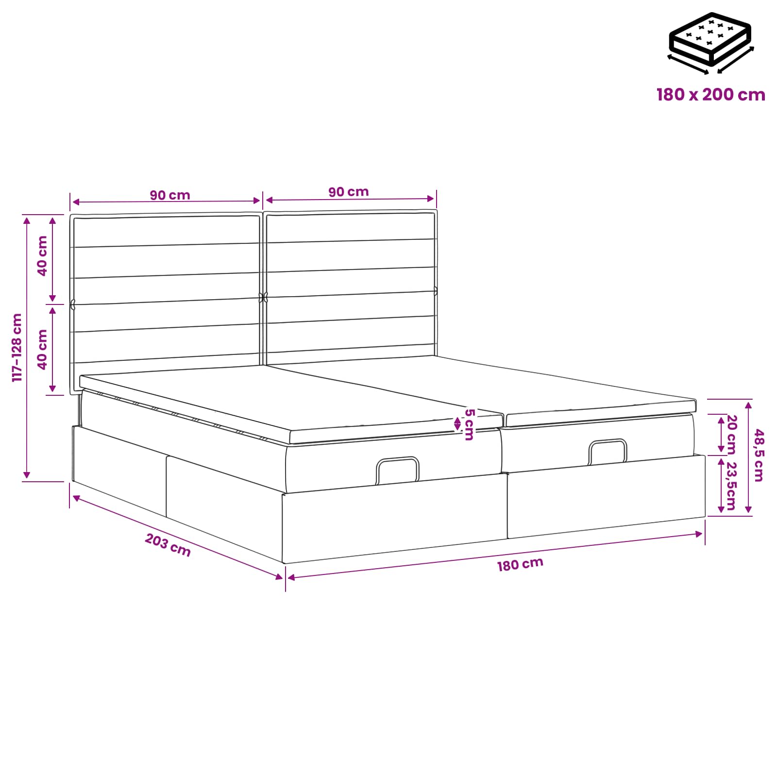 vidaXL Łóżko ottoman z materacem Z zagłówkiem 2 pcs niebieski tkanina