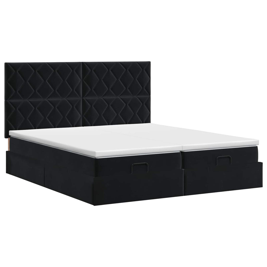 vidaXL Łóżko ottoman z materacem Z zagłówkiem 2 szt. Czarny Welur