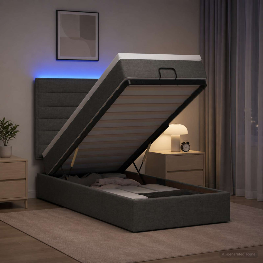 vidaXL Łóżko z pojemnikiem i materacem LED ciemnoszary 90 x 200 cm