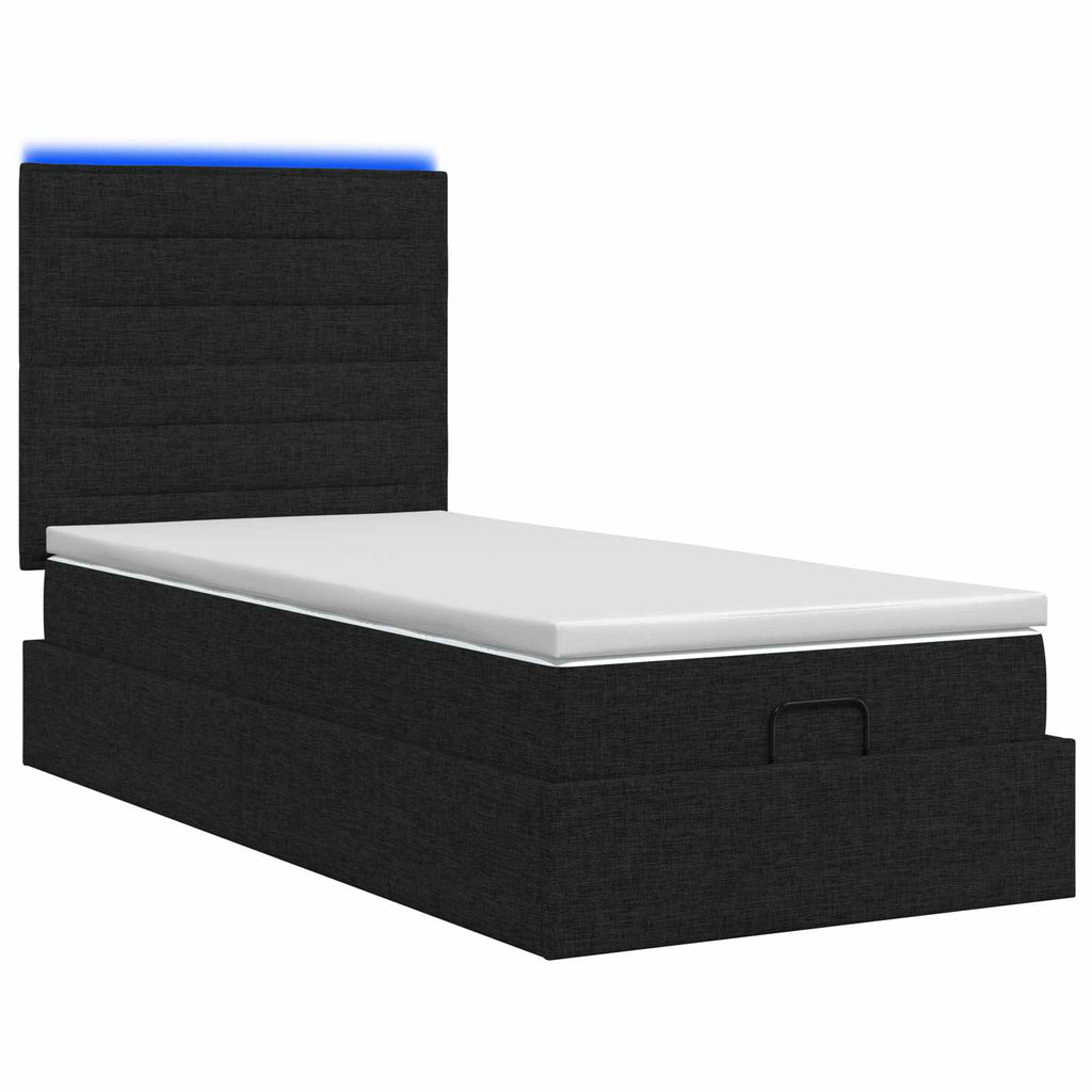 vidaXL Łóżko z pojemnikiem i materacem LED Czarny 80 x 200 cm tkanina
