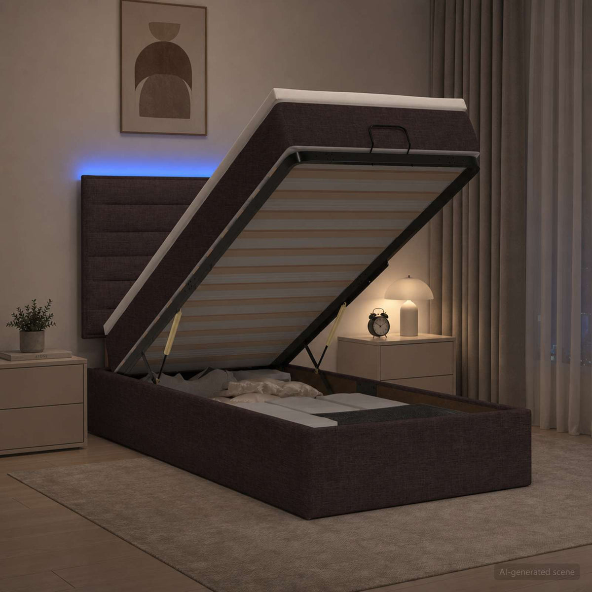 vidaXL Łóżko z pojemnikiem i materacem LED Ciemny brąz 100 x 200 cm