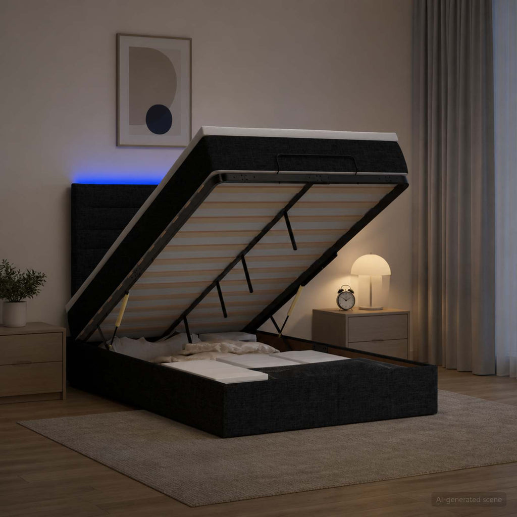 vidaXL Łóżko z pojemnikiem i materacem LED Czarny 120 x 200 cm tkanina