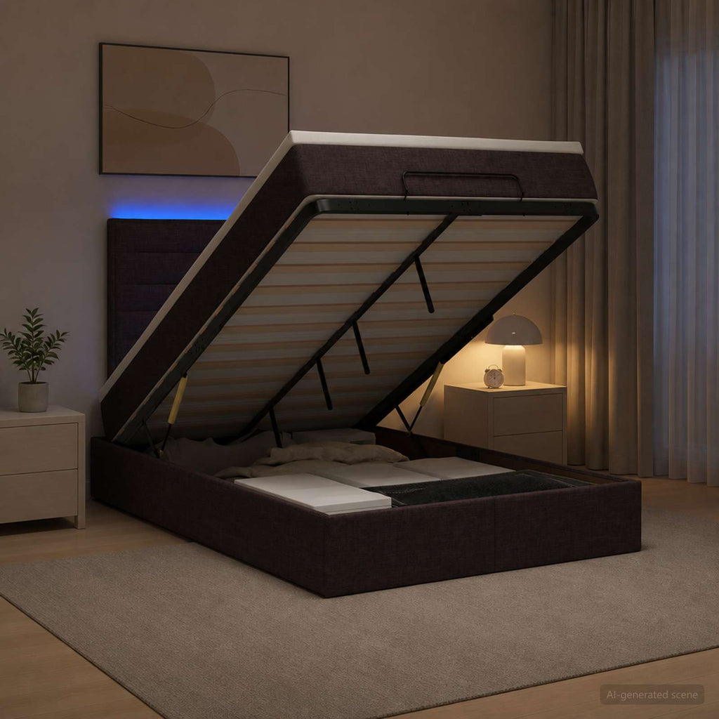 vidaXL Łóżko z pojemnikiem i materacem LED Ciemny brąz 120 x 190 cm