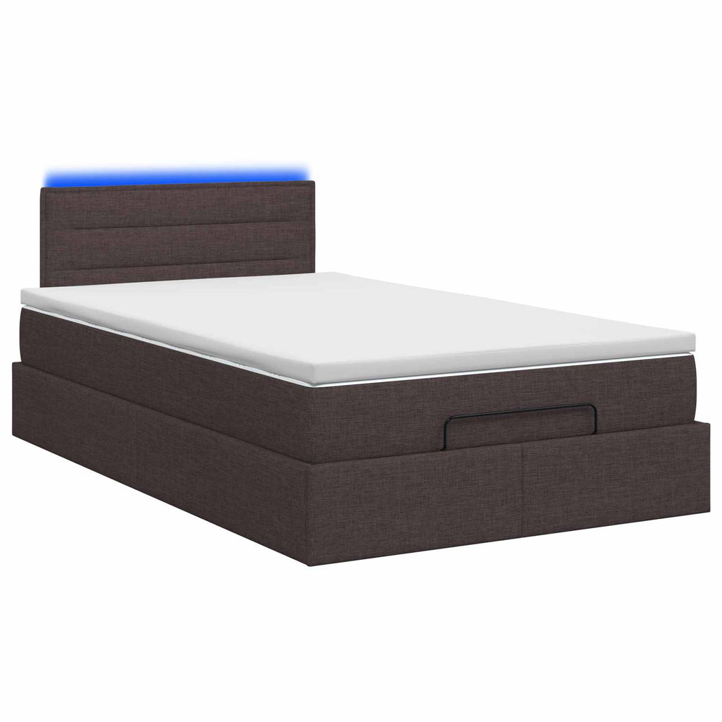 vidaXL Łóżko z pojemnikiem i materacem LED Ciemny brąz 120 x 190 cm