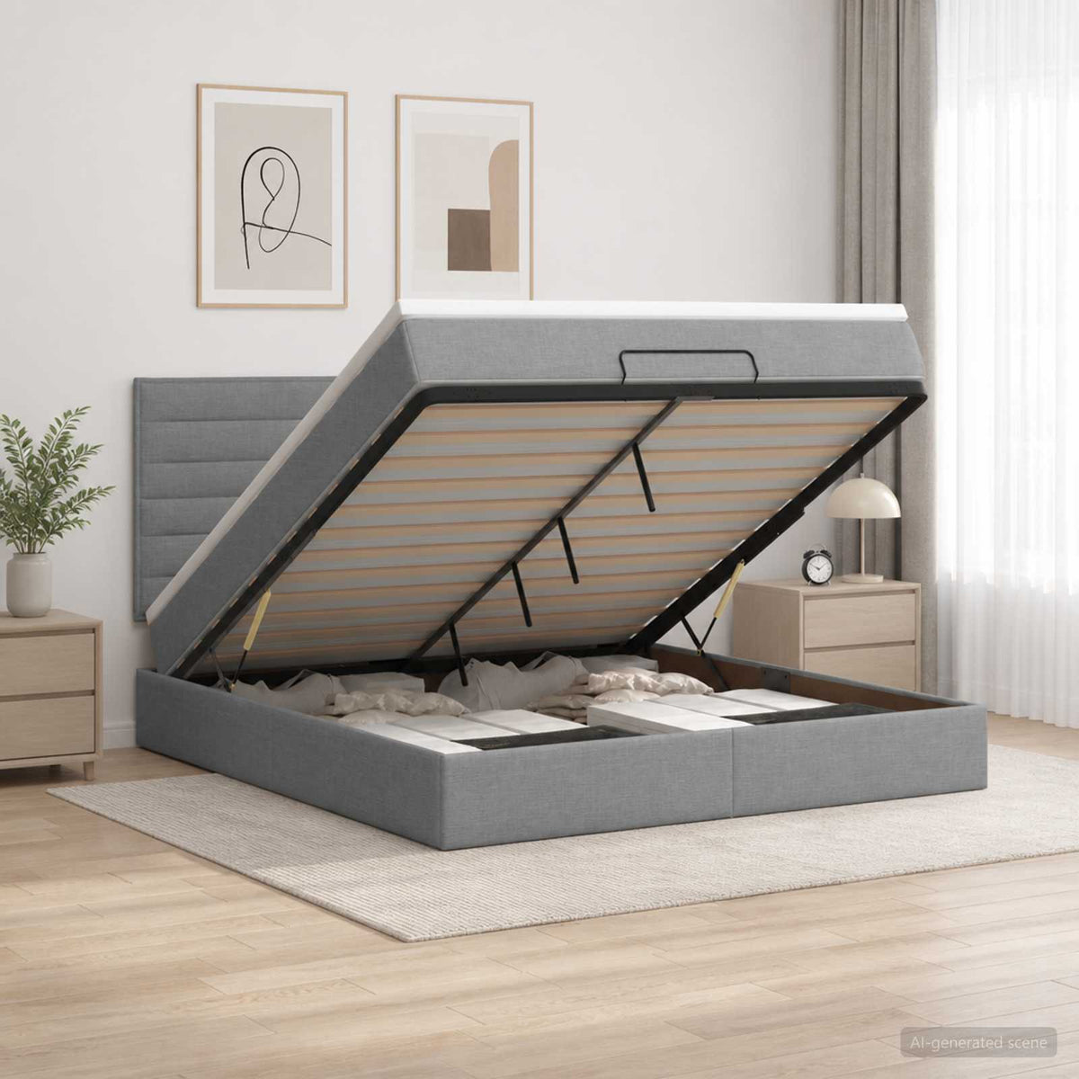 vidaXL Łóżko z pojemnikiem i materacem LED jasnoszary 160 x 200 cm