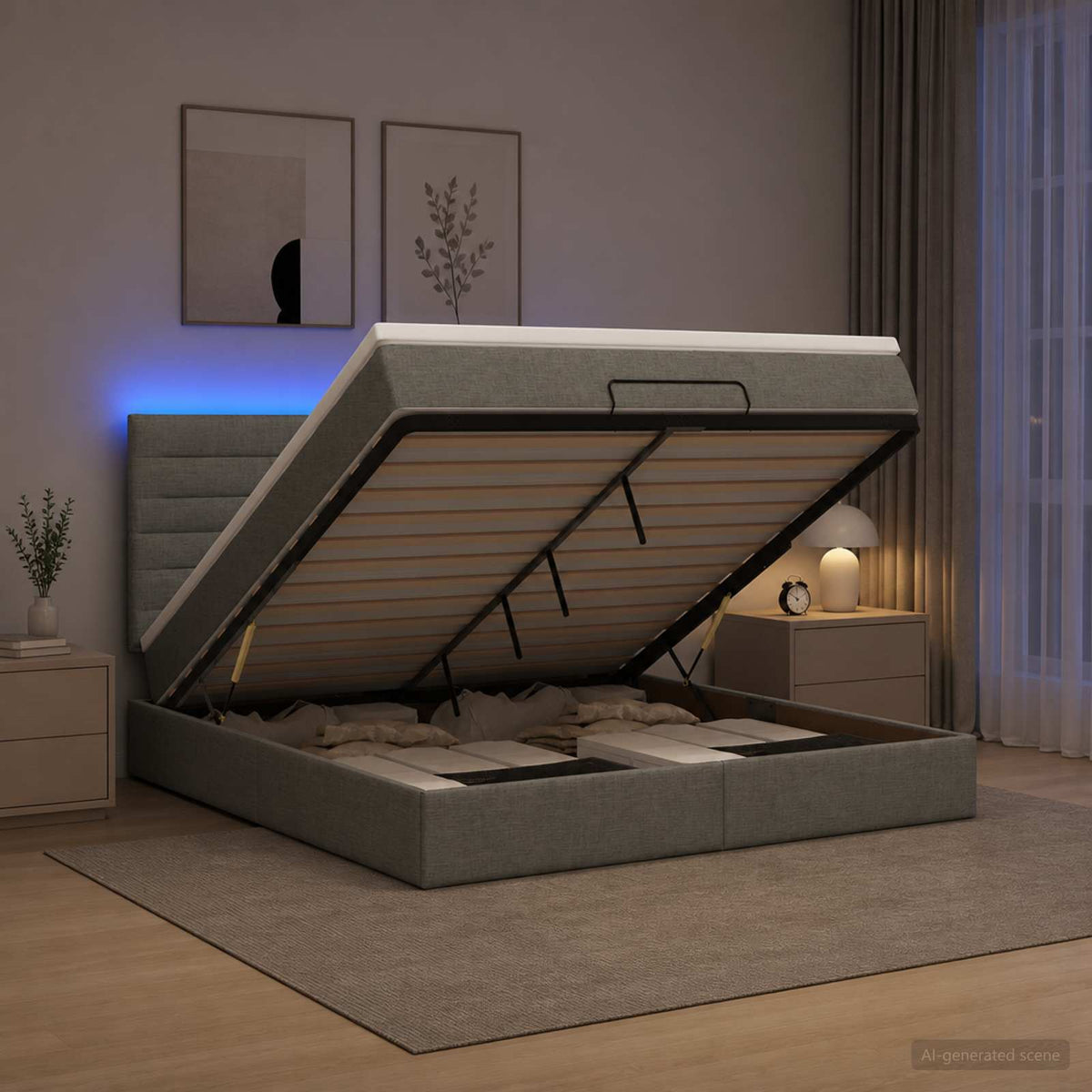 vidaXL Łóżko z pojemnikiem i materacem LED ciemnoszary 180 x 200 cm