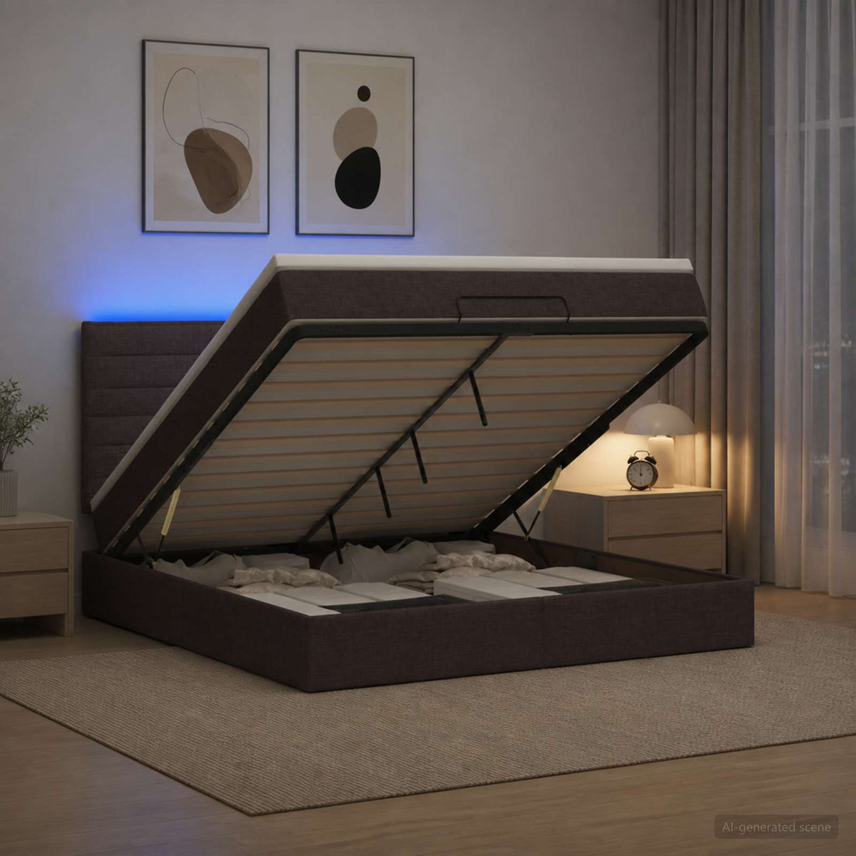vidaXL Łóżko z pojemnikiem i materacem LED Ciemny brąz 140 x 200 cm