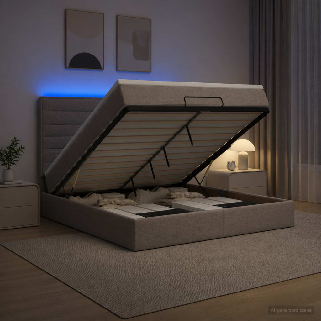 vidaXL Łóżko z pojemnikiem i materacem LED Ciemnoszary 180 x 200 cm