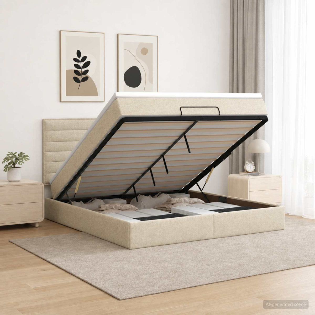 vidaXL Łóżko ottoman z materacem kremowy 180 x 200 cm tkanina