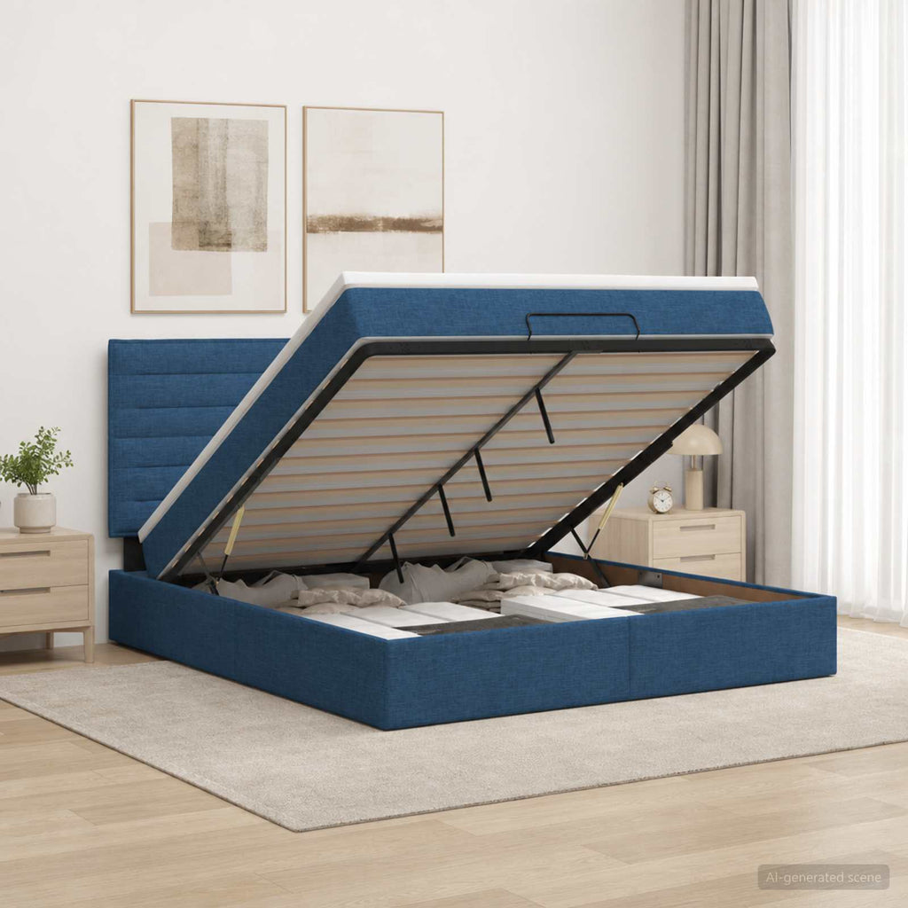 vidaXL Łóżko ottoman z materacem niebieski 160 x 200 cm tkanina