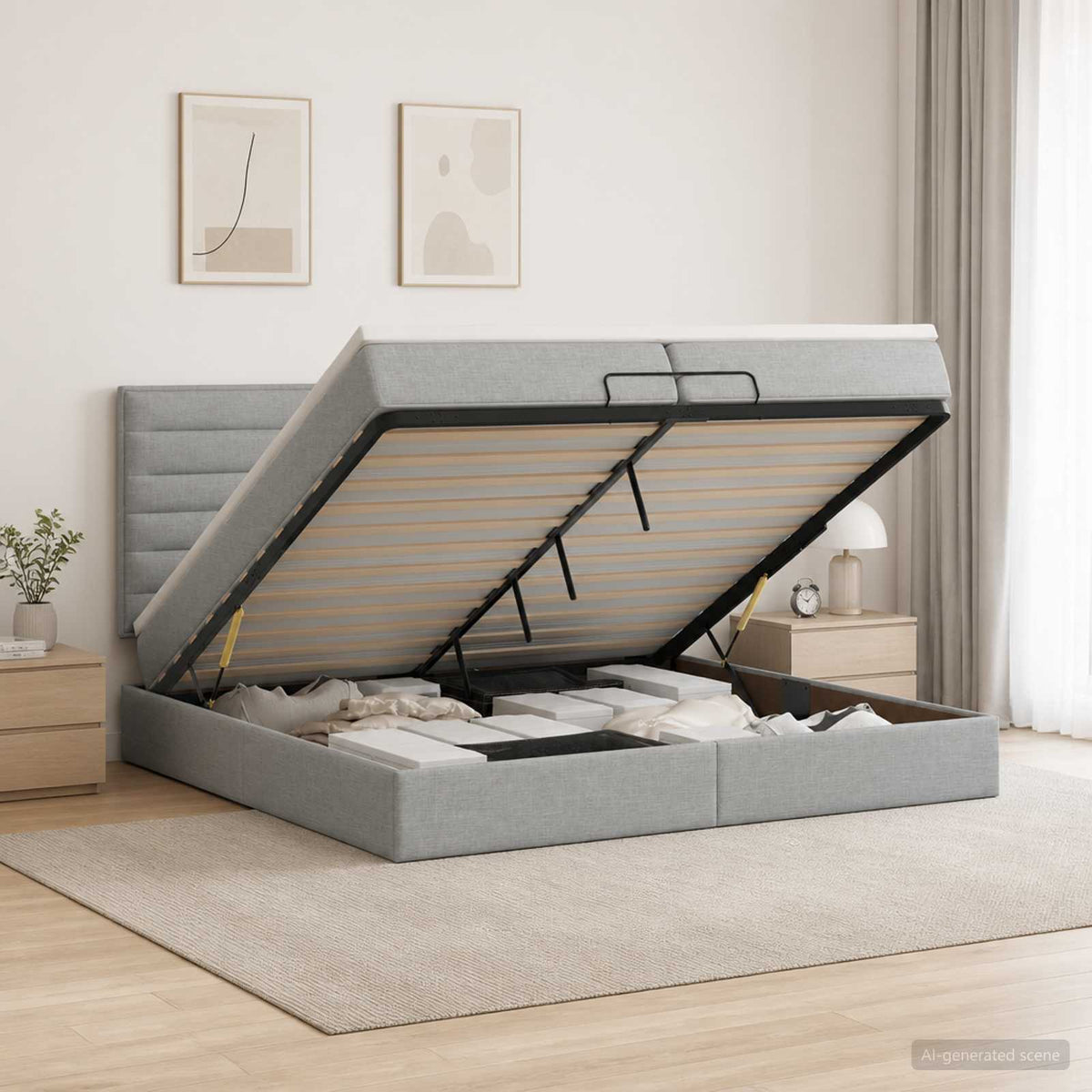 vidaXL Łóżko ottoman z materacem jasnoszary 200 x 200 cm tkanina