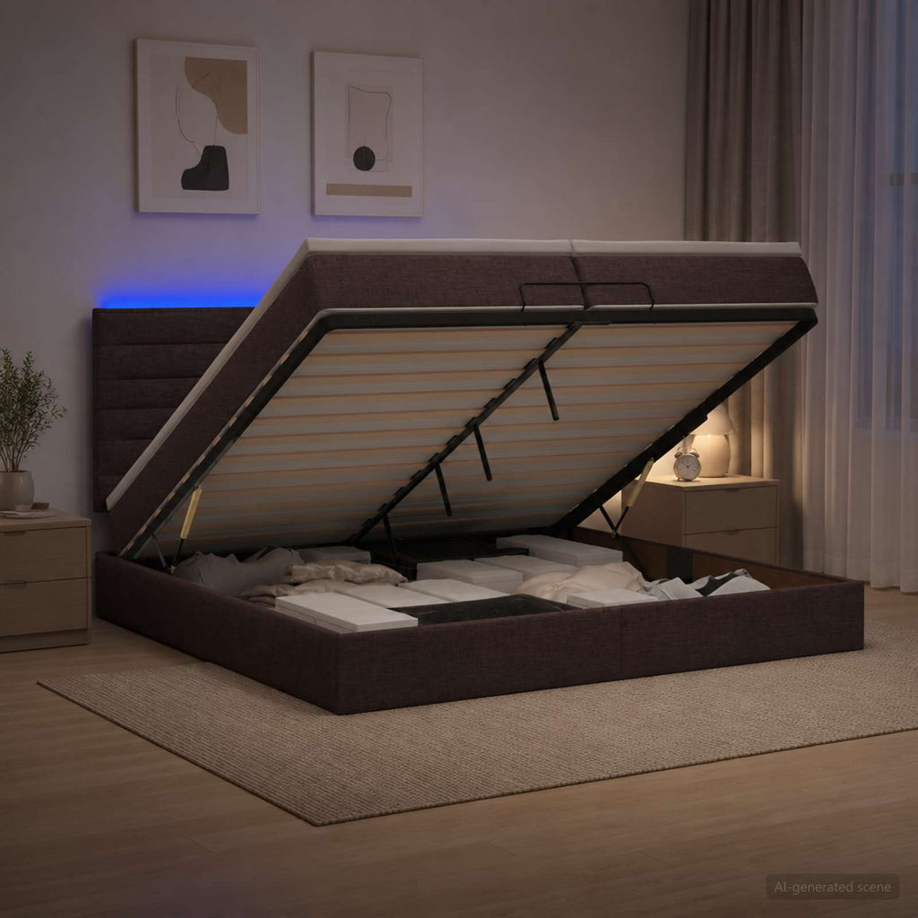 vidaXL Łóżko z pojemnikiem i materacem LED Ciemny brąz 200 x 200 cm