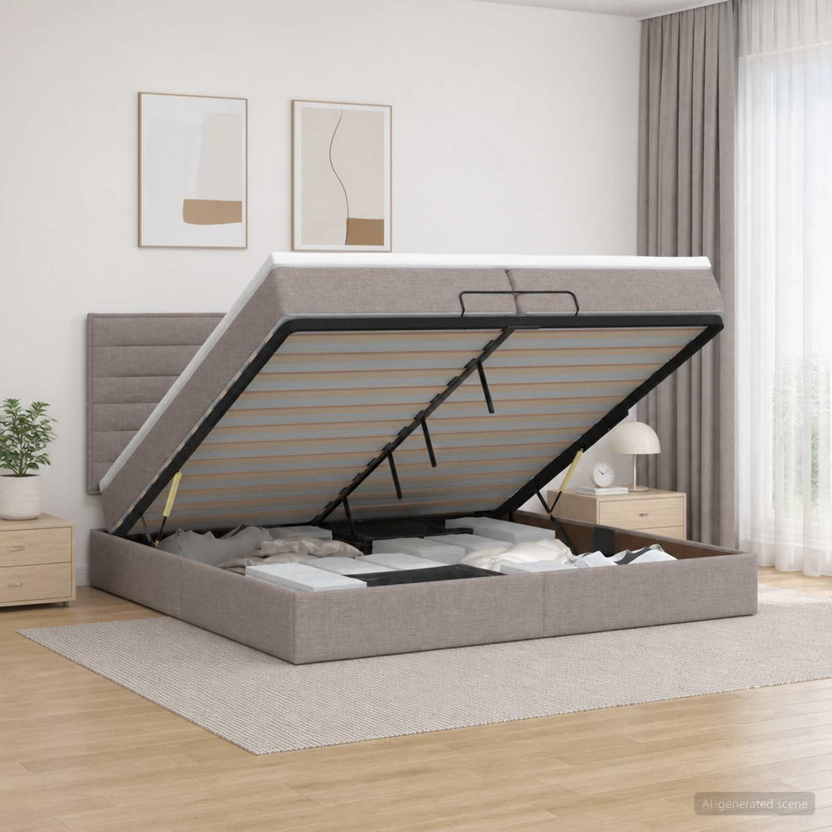 vidaXL Łóżko z pojemnikiem i materacem LED Ciemnoszary 200 x 200 cm